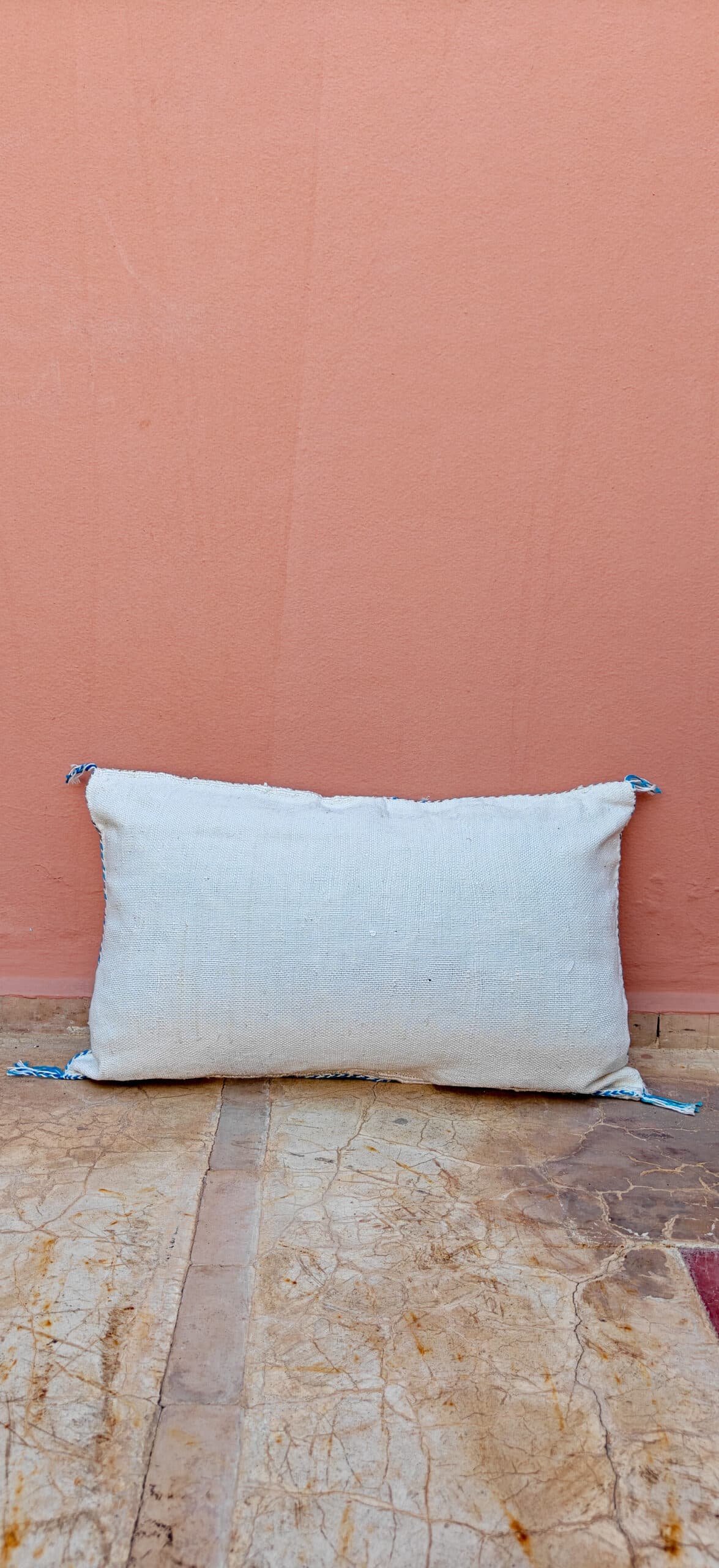 Sabra Lumbar Cushion - Ivory White & Turquoise Berber Motif 3