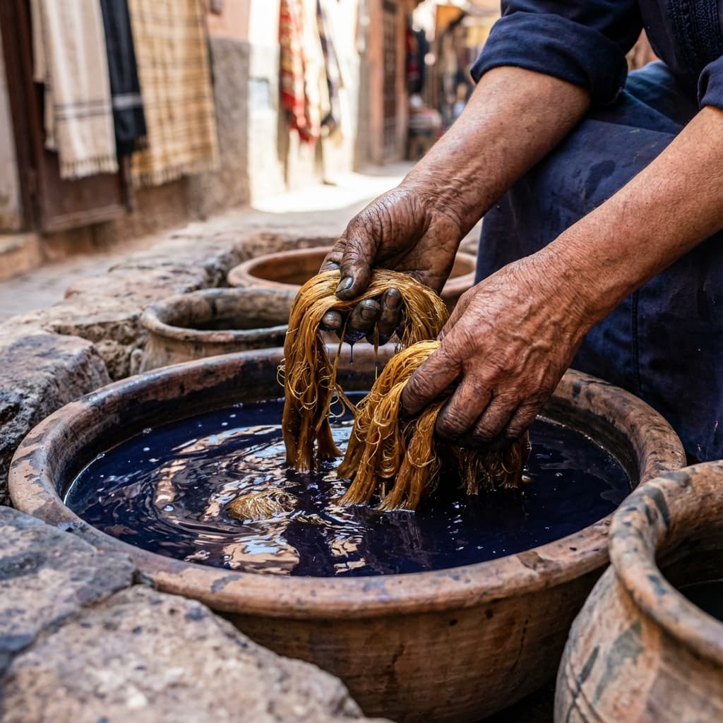Artisan dyeing cactus silk