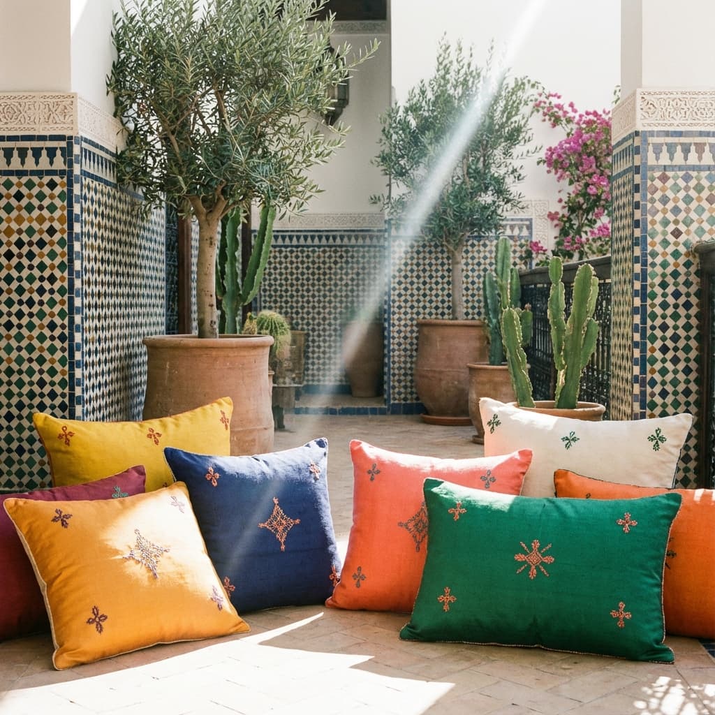 Moroccan Riad with Cactus Silk Pillows