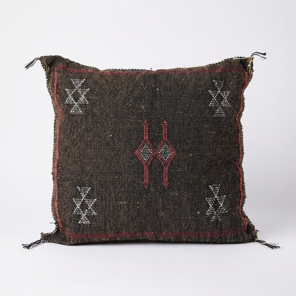 Authentic Sabra Silk Cushion - Black with Silver & Red Embroidery (Handmade)