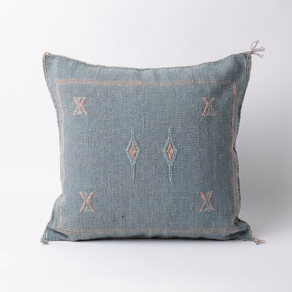 Authentic Moroccan Sabra Silk Cushion - Light Blue & Pink (Handmade)