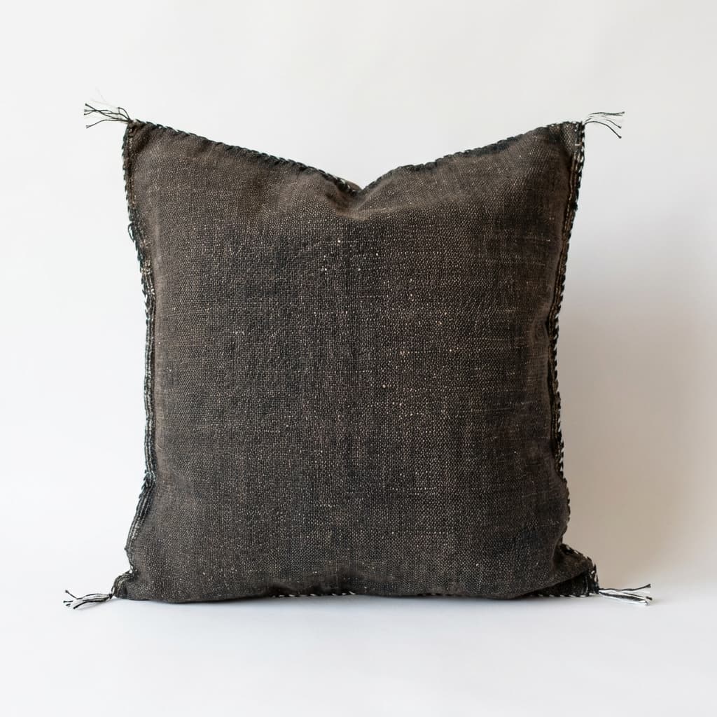 Authentic Moroccan Sabra Silk Cushion - Charcoal Black & Red Embroidery (Handmade)