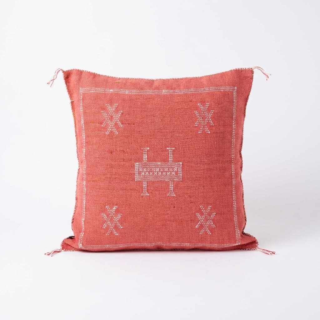 Authentic Sabra Silk Cushion - Coral Pink & White (Handmade)