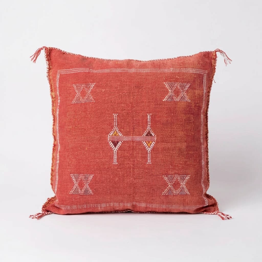 Authentic Sabra Silk Cushion - Pink Red & White (Handmade)
