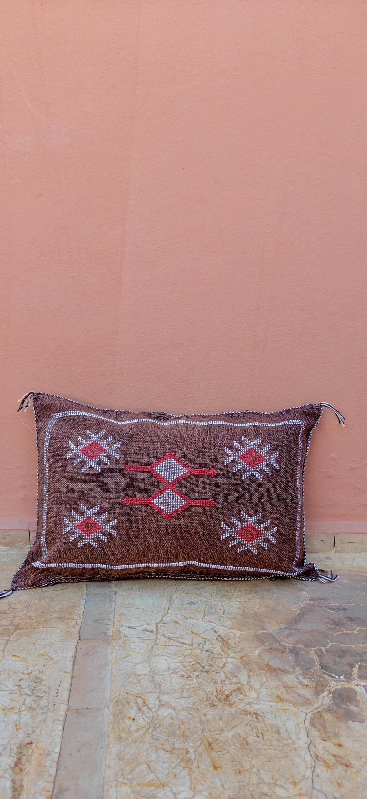Sabra Lumbar Cushion - Espresso Brown & Ruby Star Motif